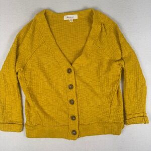 TWO by Vince Camuto Womens Mustard Yellow Textured Button Front Cardigan Small